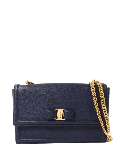 Pre-owned Ferragamo Vara Bow Chain Shoulder Bag In Blue