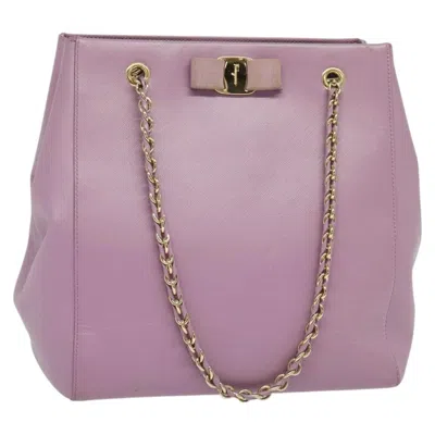 Pre-owned Ferragamo Vara Bow Chain Tote Leather Leather Tote Bag Bag () In Purple