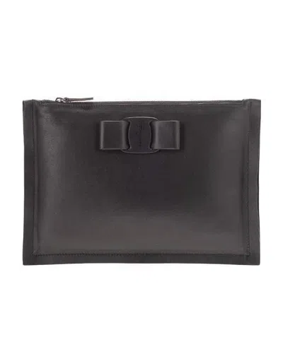 Ferragamo Vara Bow Clutch Bag In Black