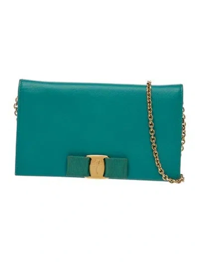 Pre-owned Ferragamo Vara Bow Clutch In Blue
