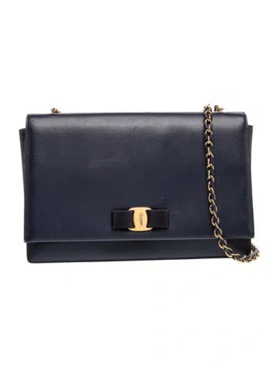 Pre-owned Ferragamo Vara Bow Clutch In Blue