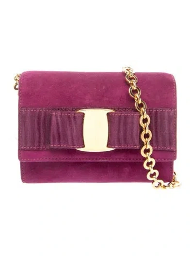 Pre-owned Ferragamo Vara Bow Clutch In Purple
