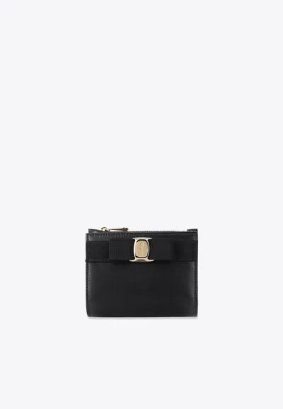 Ferragamo Vara Bow Compact Wallet In Black
