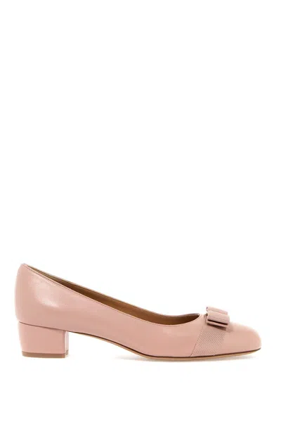 Ferragamo Pink Leather Vara Bow Pumps For Women In Rose