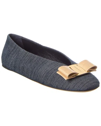 Ferragamo Vara Denim Ballerina Shoes In Blue