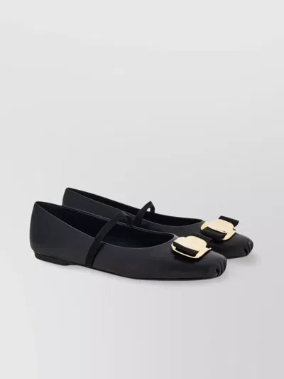 Ferragamo Vara Bow Detail Lambskin Ballet Flats In Black