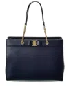 Ferragamo Vara Bow Double Handle Leather Tote In Blue