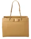 Ferragamo Vara Bow Double Handle Leather Tote In Brown