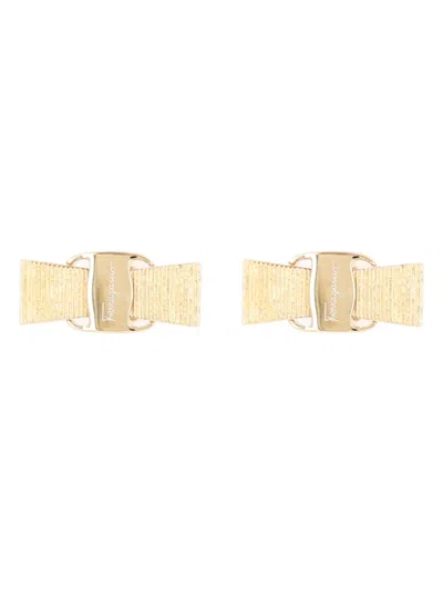 Ferragamo Vara Signature Bow Metal Pin Brooch In Gold