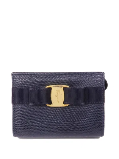 Pre-owned Ferragamo Vara Bow Embossed Coin Purse In Blue