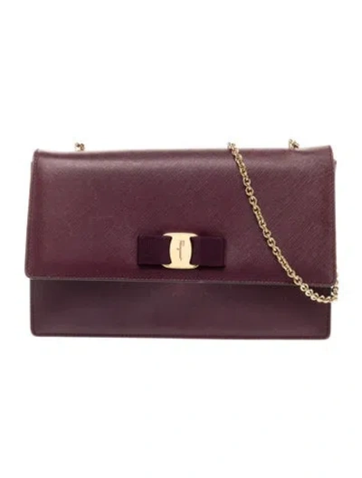 Pre-owned Ferragamo Vara Bow Evening Bag In Purple