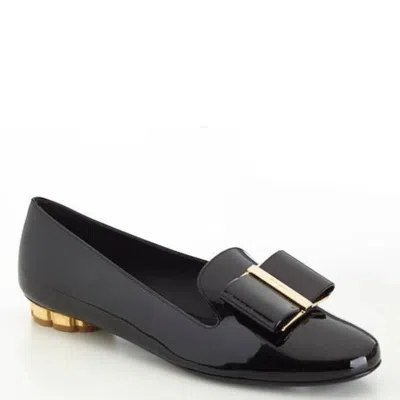 Ferragamo Vara Bow Flower Heel Loafers In Black