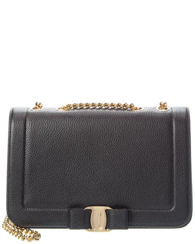 Ferragamo Vara Bow Front Flap Leather Shoulder Bag In Black