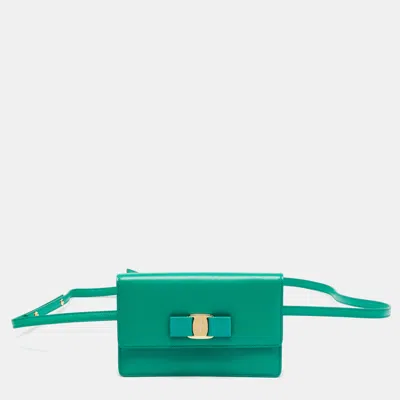 Pre-owned Ferragamo Vara Bow Green Leather Convertible Belt Bag