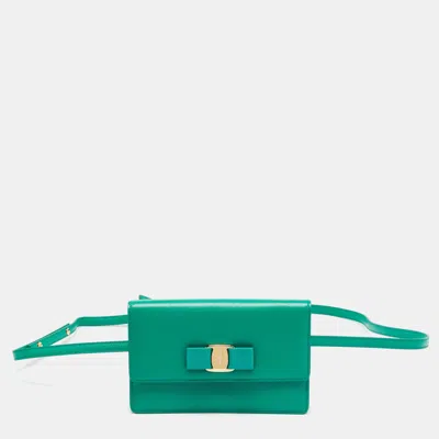 Ferragamo Vara Bow Green Leather Convertible Belt Bag