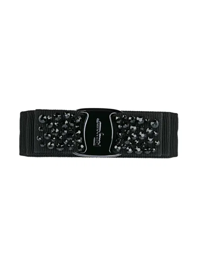 Ferragamo Vara Bow Hair Clip With Crystal Embellishments In Black
