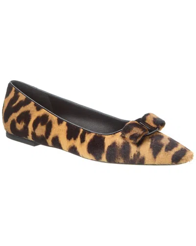 Ferragamo Vara Bow Haircalf Flat In Animal Print