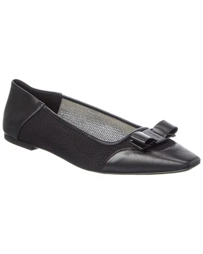 Ferragamo Vara Bow Leather & Canvas Ballet Flat In Black