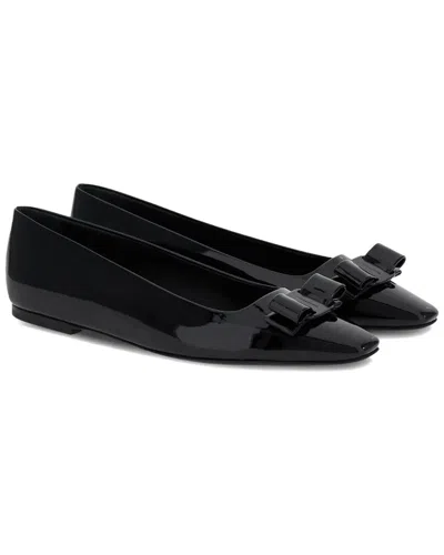Ferragamo Vara Bow Leather Ballet Flat In Black