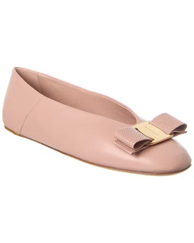 Ferragamo Varina Leather Ballerina Shoes In Pink