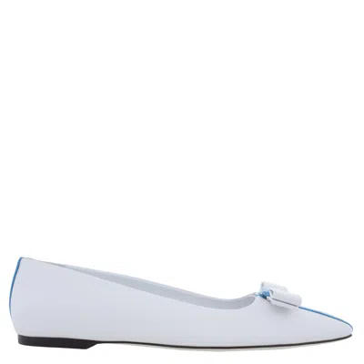 Ferragamo Vara Bow Leather Ballet Flats In ["white"]