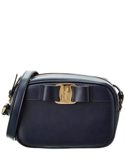 Ferragamo Vara Bow Leather Camera Bag In Blue