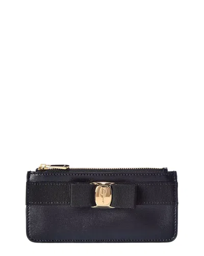 Ferragamo Vara Bow Leather Card Holder In Black