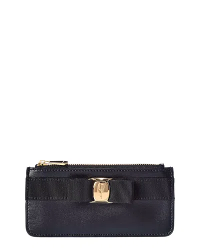 Ferragamo Vara Bow Leather Card Holder In Black