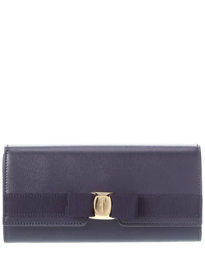 Ferragamo Vara Bow Leather Continental Wallet In Blue