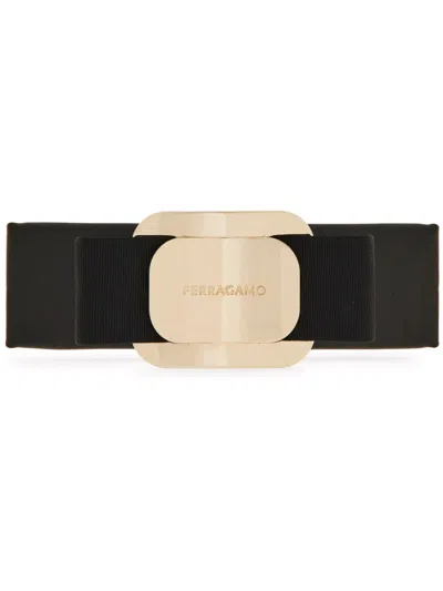 Ferragamo Vara Bow Leather Hair Clip In Black
