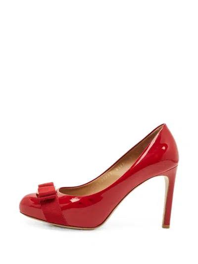Pre-owned Ferragamo Vara Bow Leather Heeled Pumps In Red