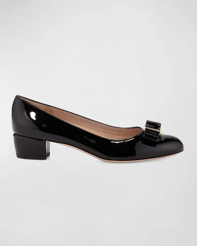 Ferragamo Vara Bow Leather Low Pumps In Black