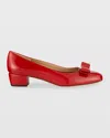 Ferragamo Vara Bow Leather Low Pumps In Red