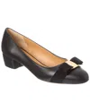 Ferragamo Vara Leather Bow Low Pumps In Animal Print