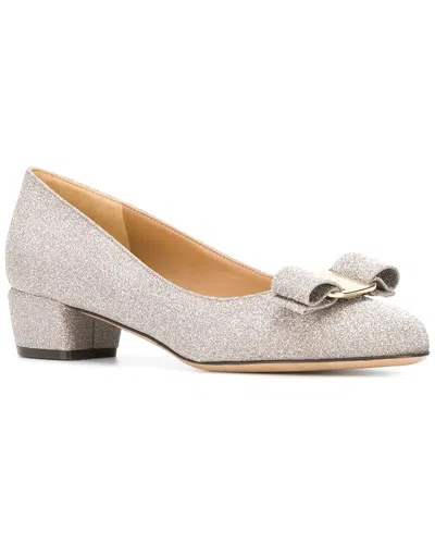 Ferragamo Vara Bow Leather Pump In Silver