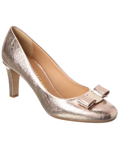 Ferragamo Vara Bow Leather Pump In Metallic