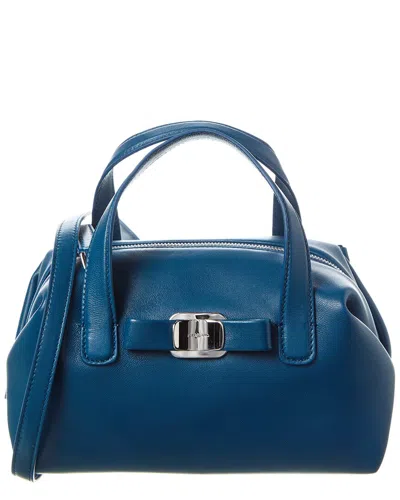 Ferragamo Vara Bow Leather Shoulder Bag In Blue
