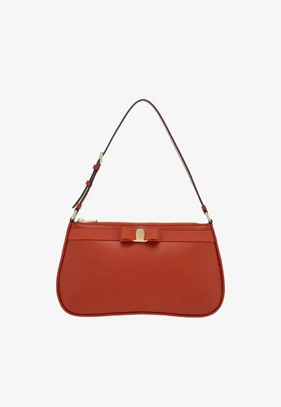 Ferragamo Vara Bow Leather Shoulder Bag In Rust