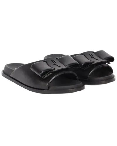 Ferragamo Vara Bow Leather Slide In Black