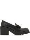 Ferragamo Black Vara Bow Moccasin With Heel In Black