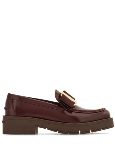 Ferragamo Burgundy Leather Mirty Loafers In Red