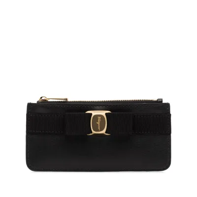 Ferragamo Vara Bow Long Leather Wallet In Black
