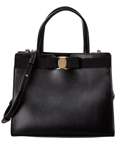 Ferragamo Vara Bow Medium Leather Tote In Black