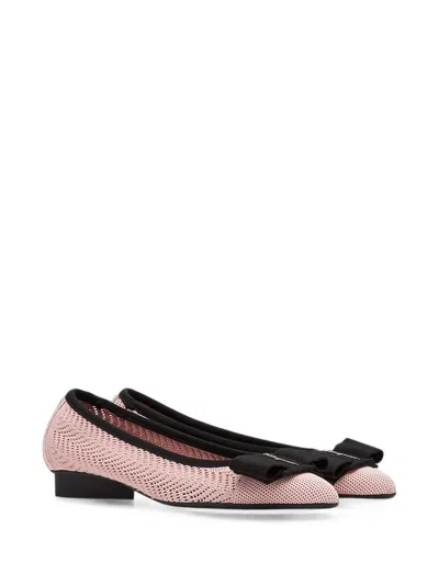 Ferragamo Vara Bow Mesh Ballet Flats In Pink