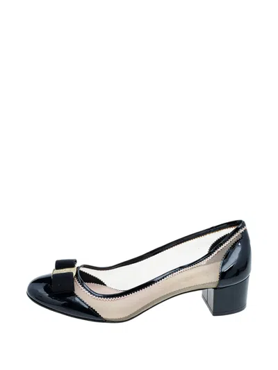 Pre-owned Ferragamo Vara Bow Mesh Pumps In Black