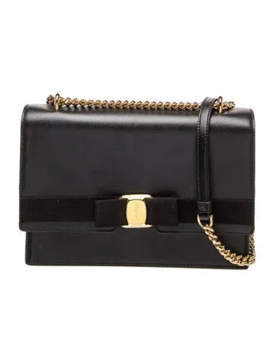 Pre-owned Ferragamo Vara Bow Minaudière In Black