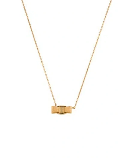 Pre-owned Ferragamo Vara Bow Necklace, 19" In Gold