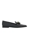 Ferragamo Vara Bow Patent Ballerina Shoes In Black