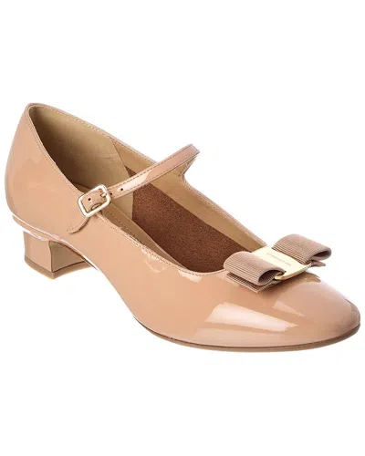 Ferragamo Vara Bow Patent Mary Jane Pump In Neutral
