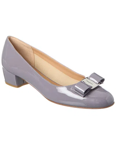 Ferragamo Vara Bow Patent Leather Pump In Gray